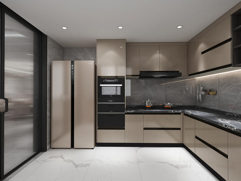Cinia 200720 Luxury Modern Kitchen Cabinets | High-Gloss Finish with Marble Accents