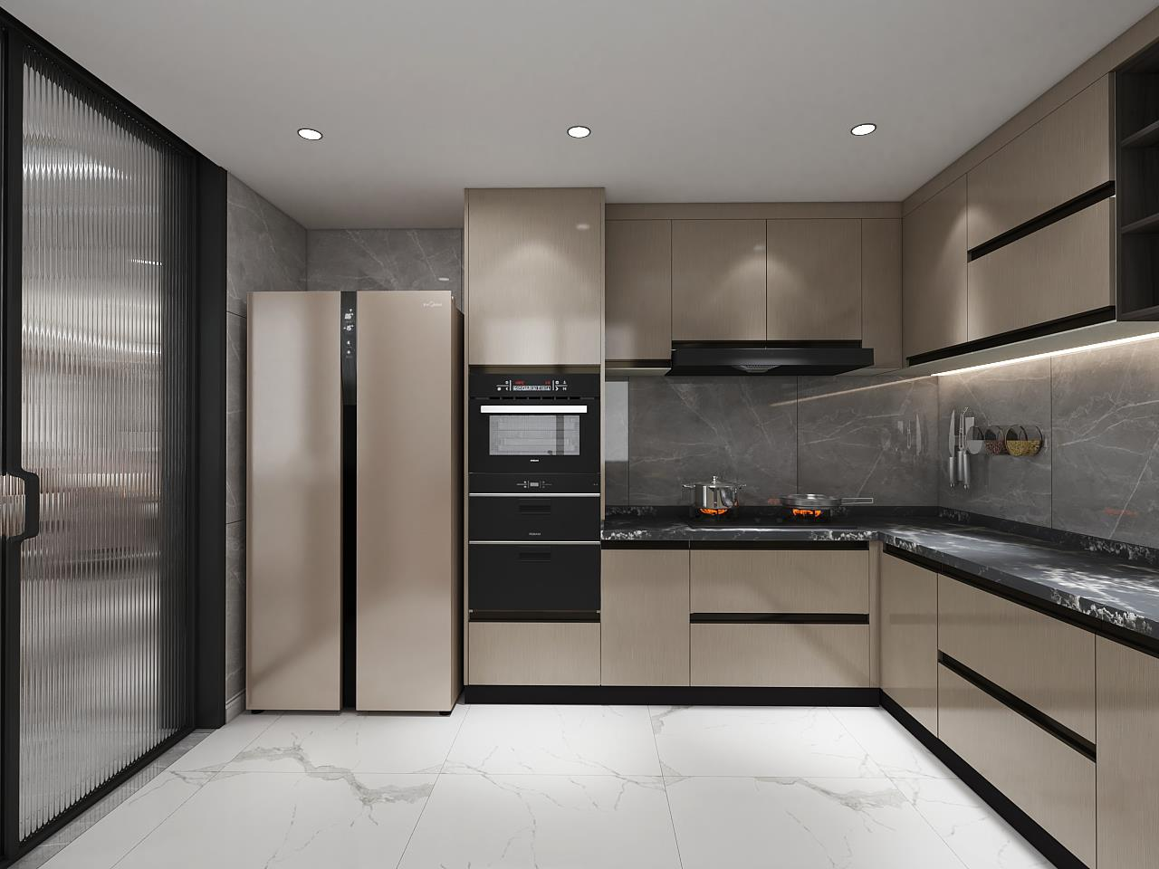 Cinia 200720 Luxury Modern Kitchen Cabinets | High-Gloss Finish with Marble Accents