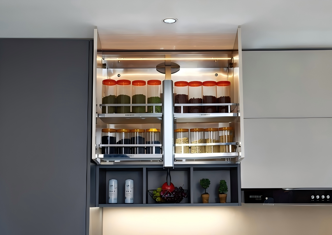 Denco4 Modern Dark Grey L-Shaped Kitchen Cabinet Set with Intelligent Storage & Concealed Range Hood