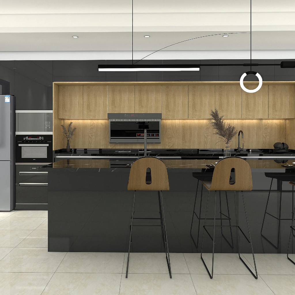 Denco-10 Tailored Contemporary Black Kitchen Cabinet Set – Customizable Size & Layout for Open-Plan Homes