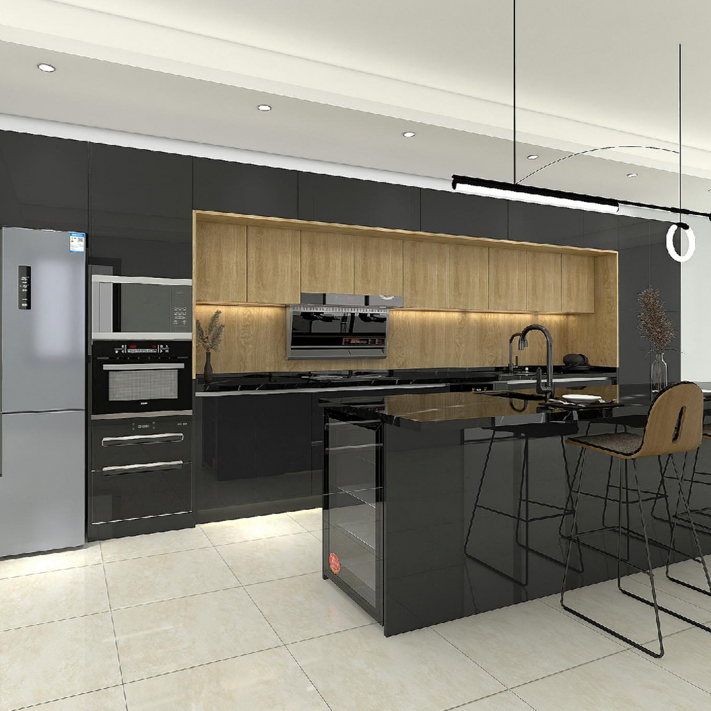 Denco-10 Tailored Contemporary Black Kitchen Cabinet Set – Customizable Size & Layout for Open-Plan Homes