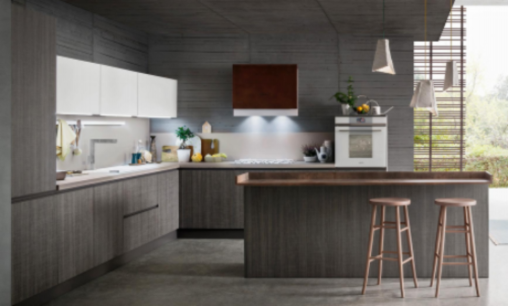 Denco-13 Custom Modern Industrial Style Kitchen Cabinet with Island & Smart Storage