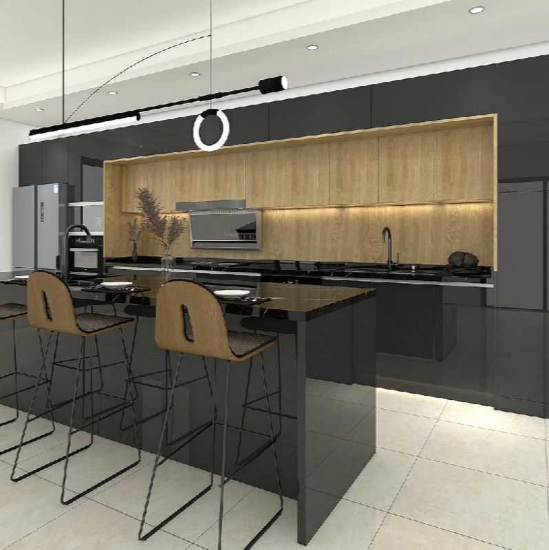 Denco-10 Tailored Contemporary Black Kitchen Cabinet Set – Customizable Size & Layout for Open-Plan Homes