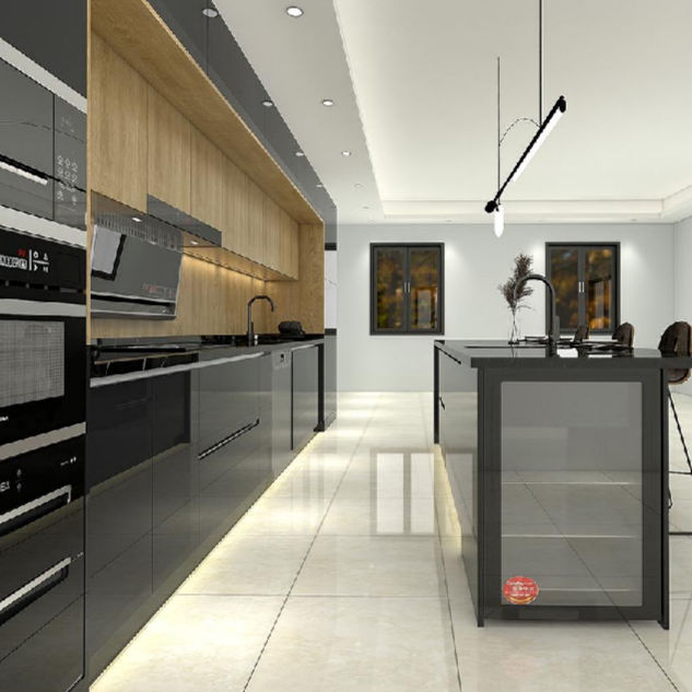 Denco-10 Tailored Contemporary Black Kitchen Cabinet Set – Customizable Size & Layout for Open-Plan Homes