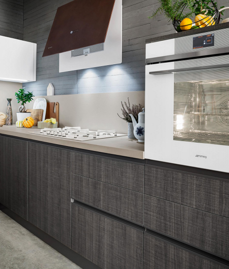 Denco-13 Custom Modern Industrial Style Kitchen Cabinet with Island & Smart Storage