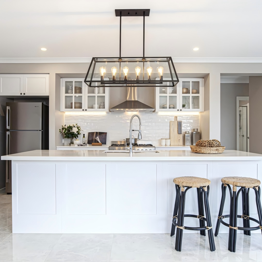 Darlia 202002 Luxury Modern Kitchen Island with Pendant Lighting & Quartz Countertop
