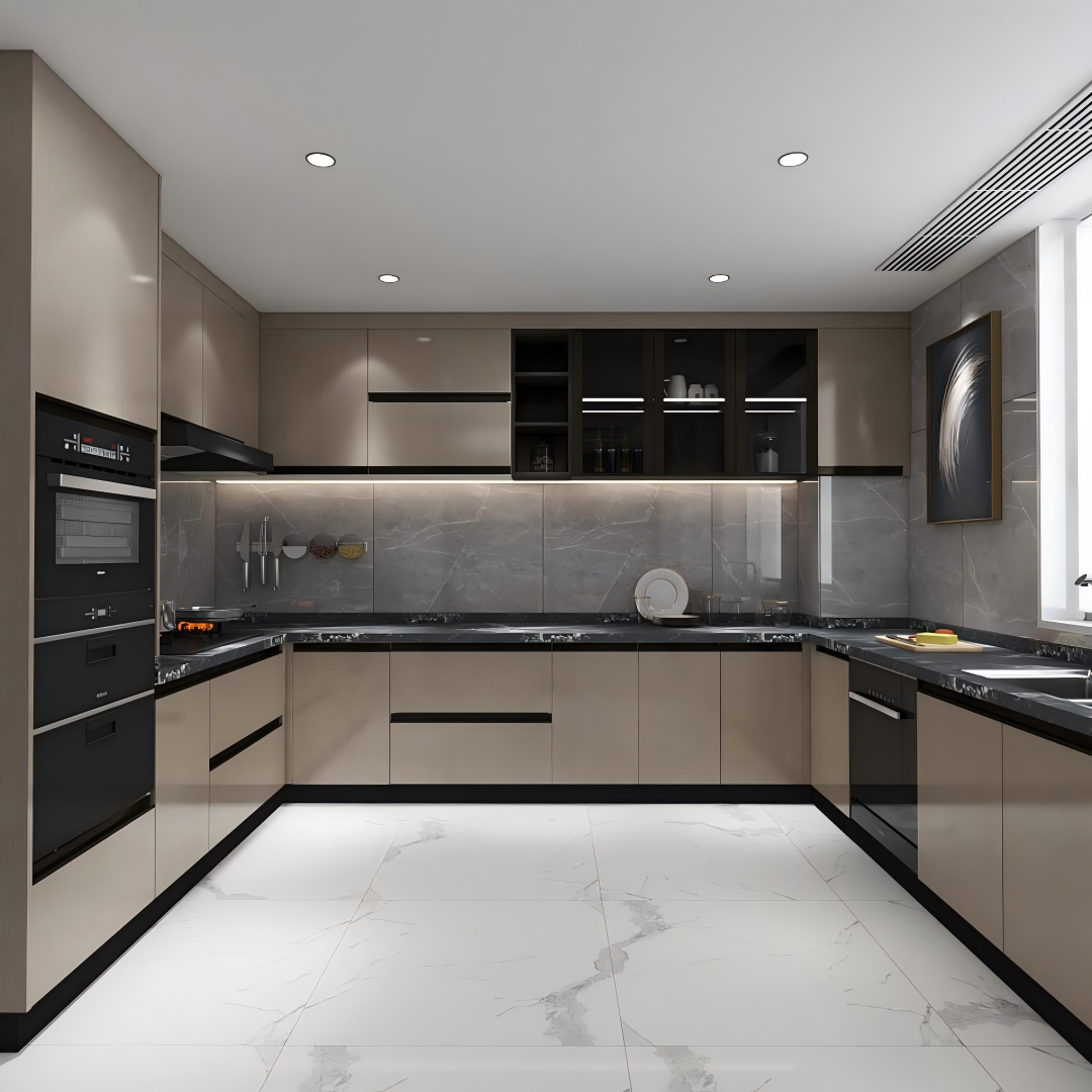 Cinia 200720 Luxury Modern Kitchen Cabinets | High-Gloss Finish with Marble Accents