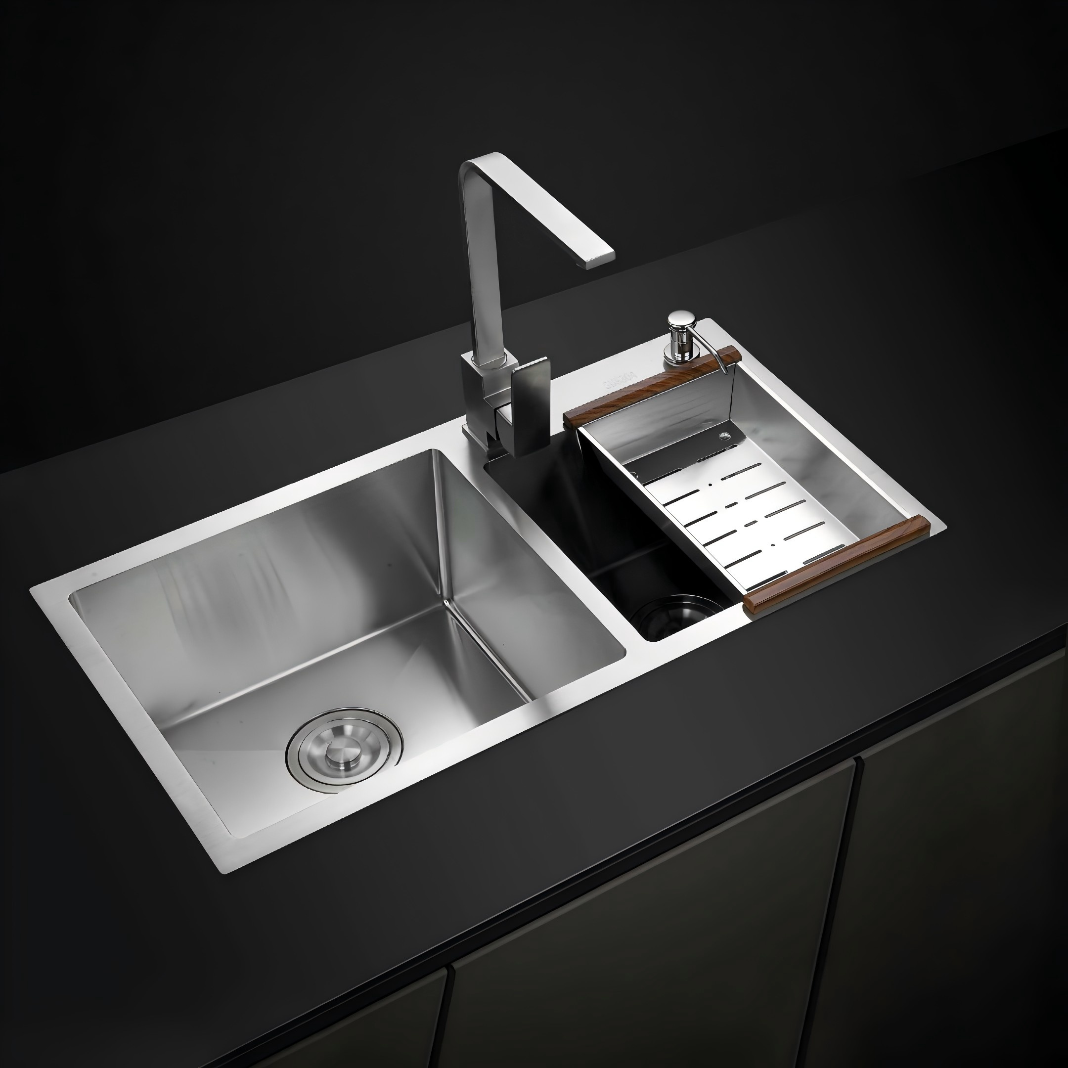 RP-101  Handmade double basin Multi-Functional Metal Steel Kitchen Sink-White