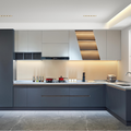 Denco4 Modern Dark Grey L-Shaped Kitchen Cabinet Set with Intelligent Storage & Concealed Range Hood