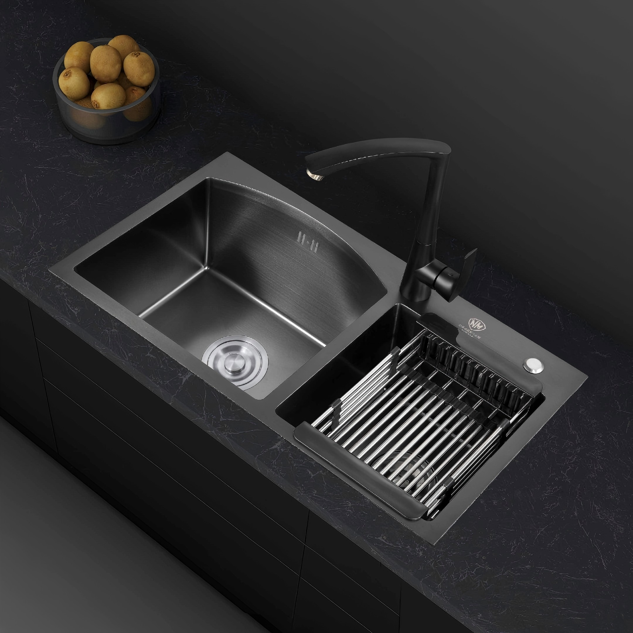RP-311A Handcrafted nano-antibacterial multi-functional metal steel kitchen sink - Black