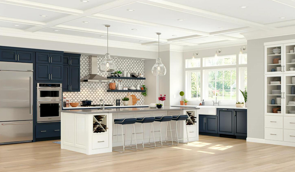 Denco27 Classic American Custom Kitchen Cabinets – Light Grey Raised Panel for a Warm, Timeless Kitchen
