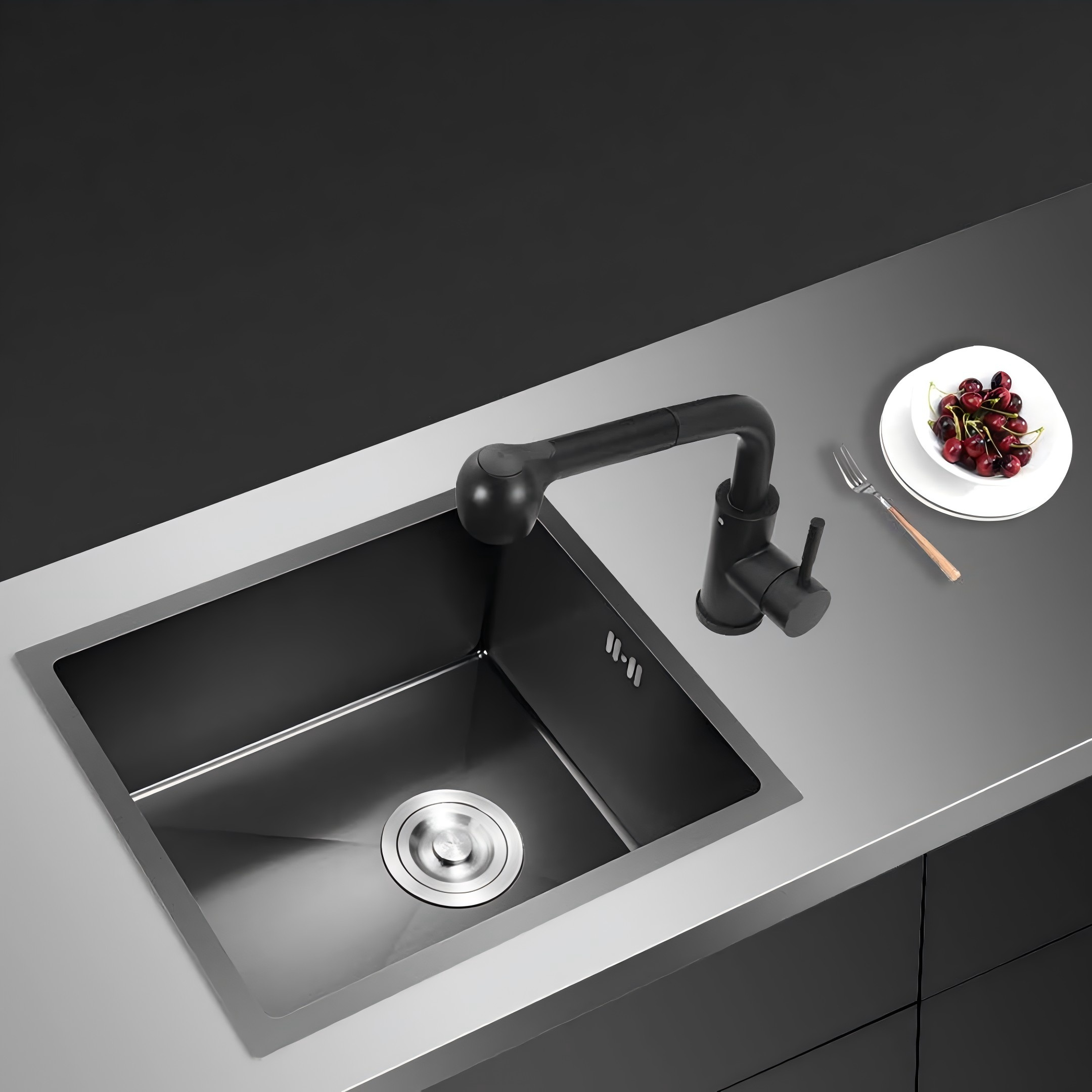 RP-112A Nano-made antibacterial multi-functional single-basin metal steel kitchen sink - Black
