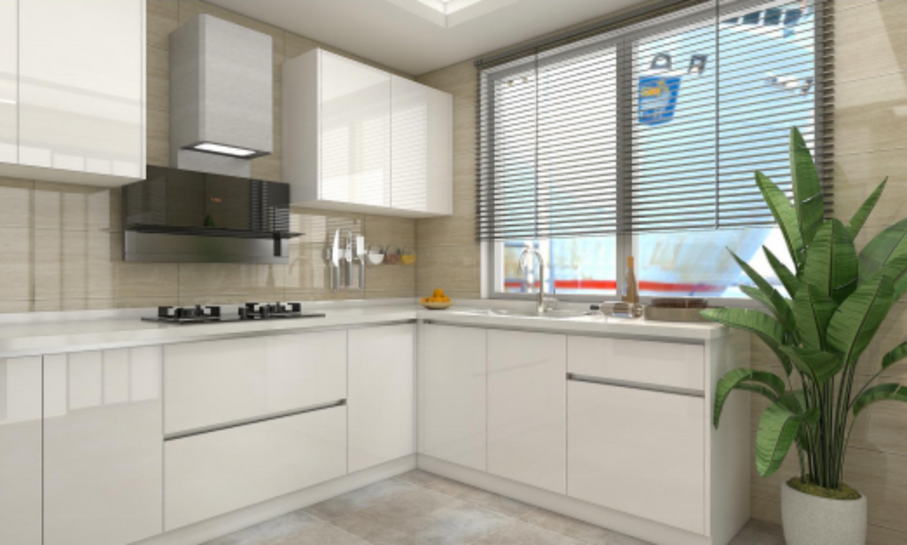 Denco22 White High-Gloss Kitchen Island with Marble Countertop