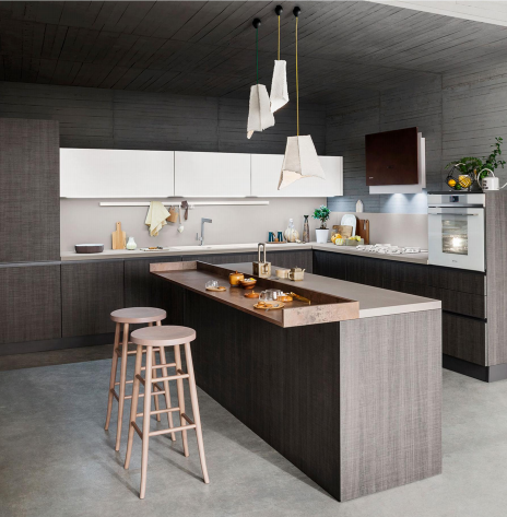 Denco-13 Custom Modern Industrial Style Kitchen Cabinet with Island & Smart Storage