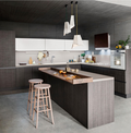 Denco-13 Custom Modern Industrial Style Kitchen Cabinet with Island & Smart Storage
