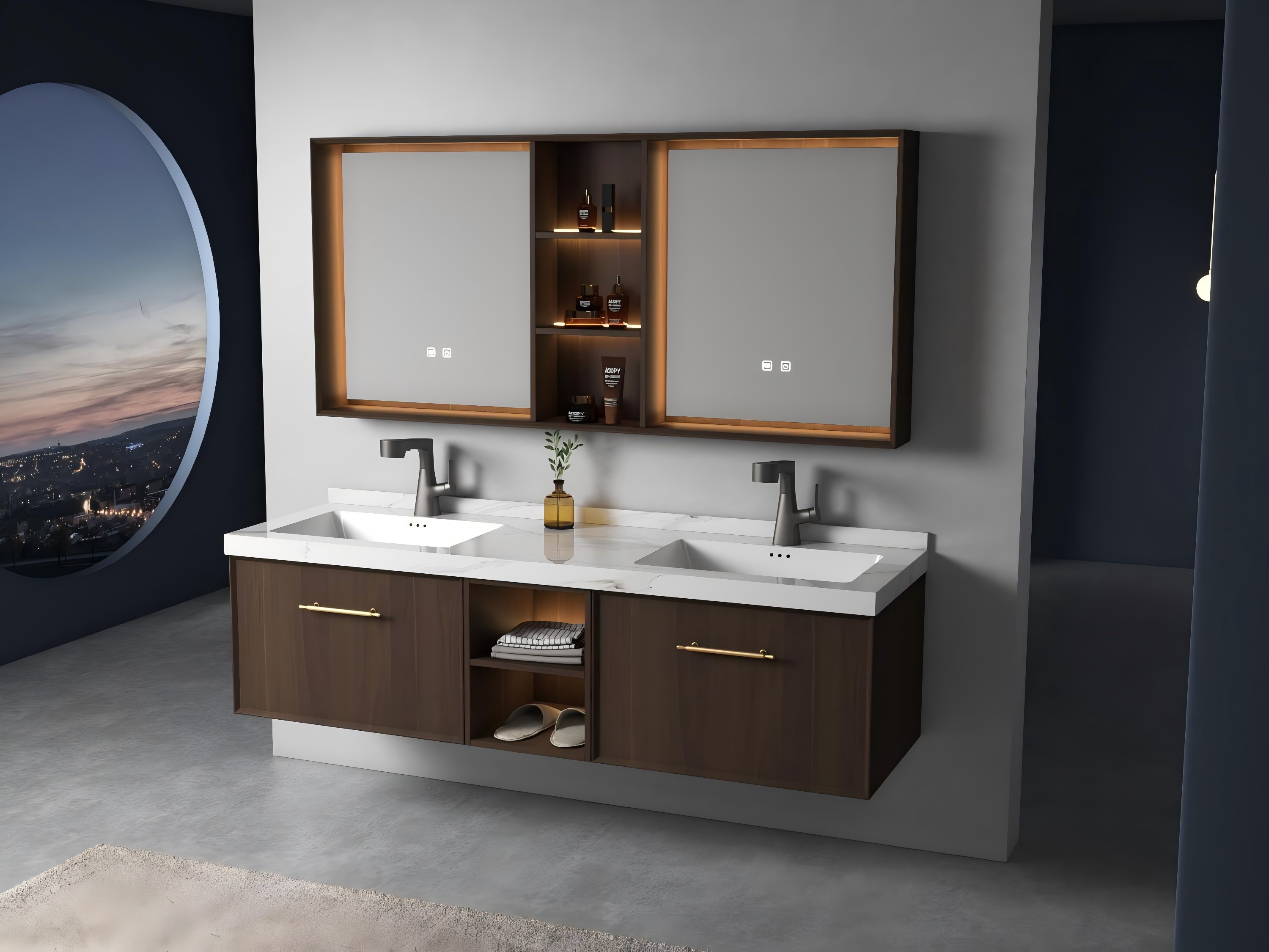 D8011  Modern Wall Mounted Plywood Bathroom Cabinet