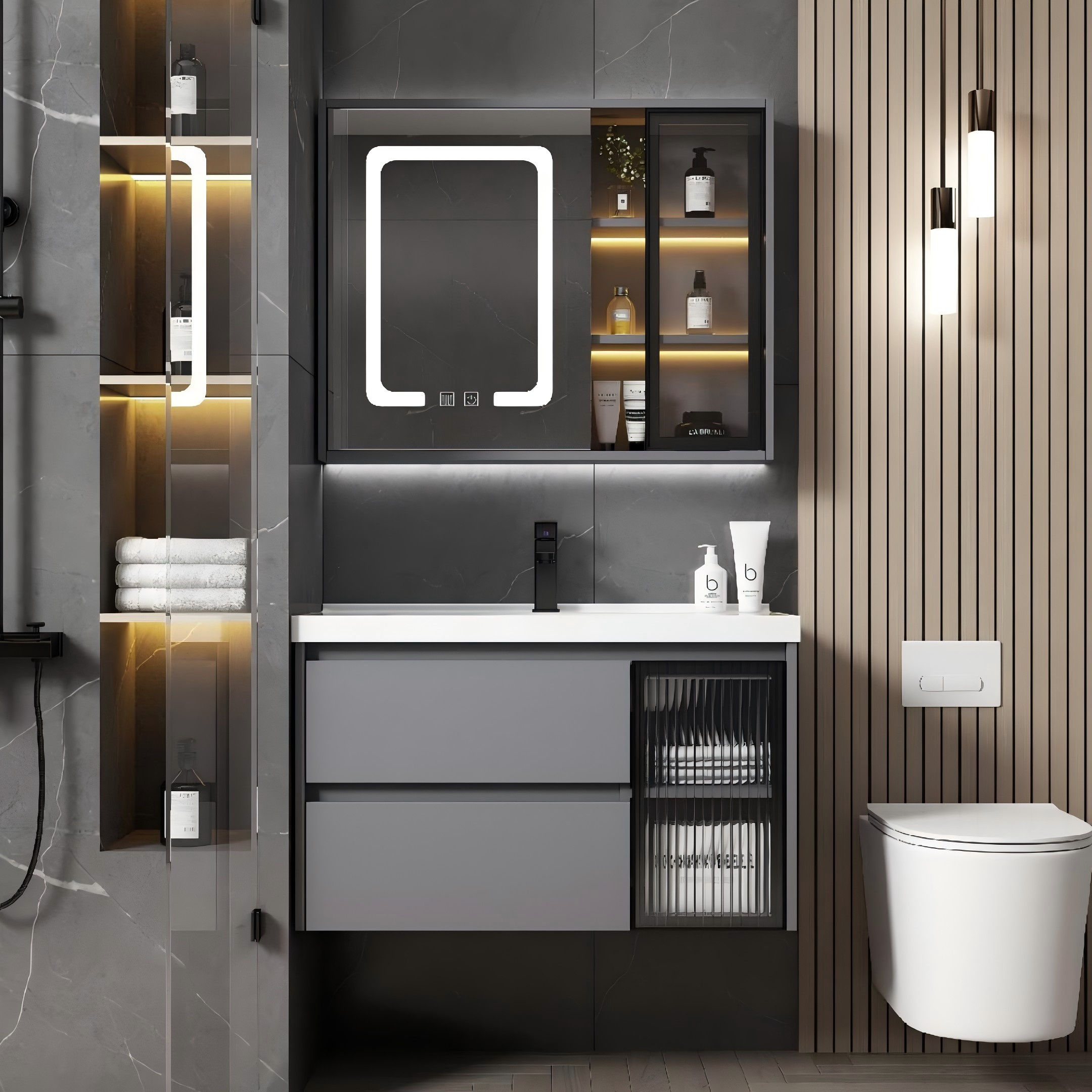 AB06-70/80L Modern Wall Mounted Plywood Bathroom Cabinet