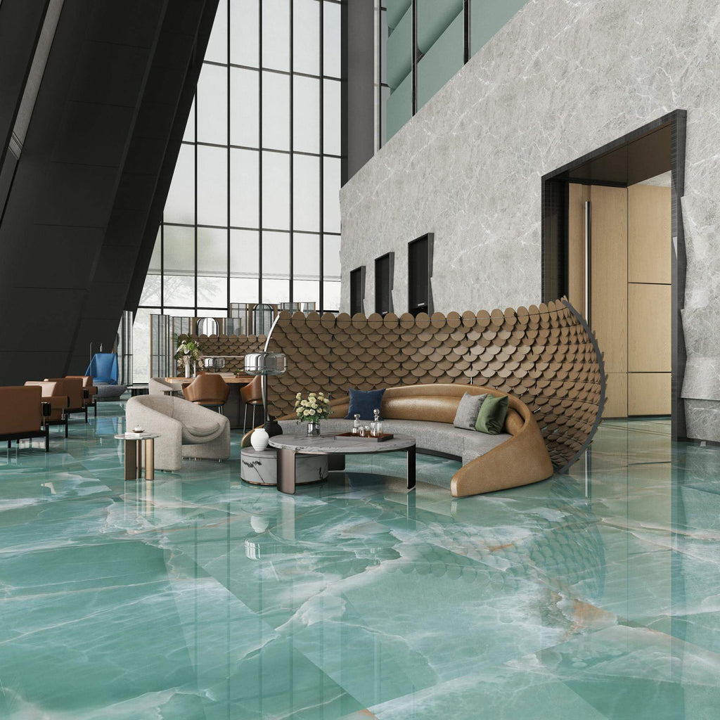2409L7009Q CLOUD BROCADE BLUE JADE Sintered Stone Slab - 1200×2400×9mm High Gloss Finish