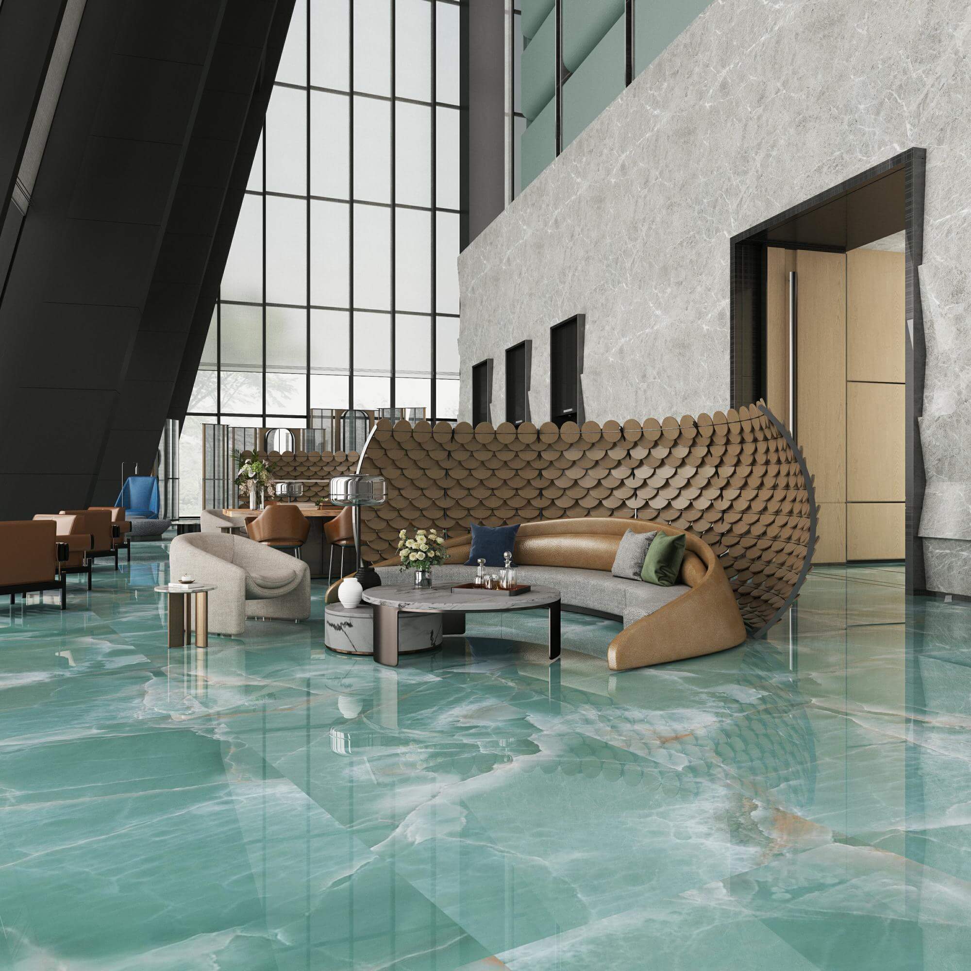 2409L7009Q CLOUD BROCADE BLUE JADE Sintered Stone Slab - 1200×2400×9mm High Gloss Finish