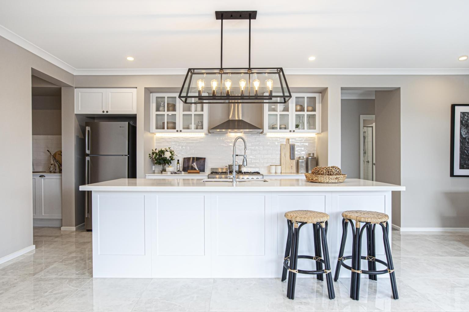 Darlia 202002 Luxury Modern Kitchen Island with Pendant Lighting & Quartz Countertop