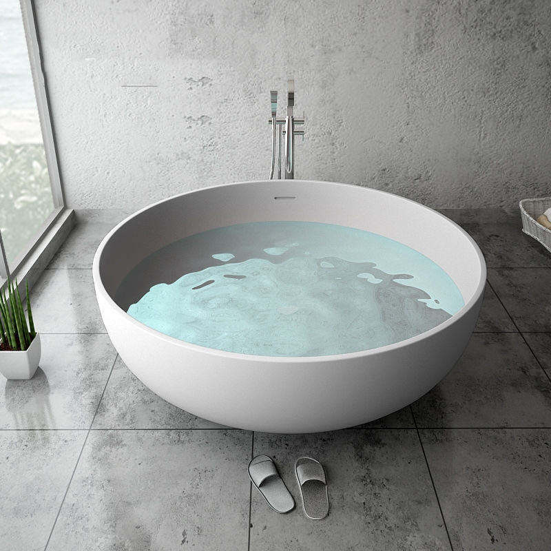 Modern Round Freestanding Ceramic Bathtub | Deep Soaking, Matte White Finish, Eco-Friendly for Hotel & Home 