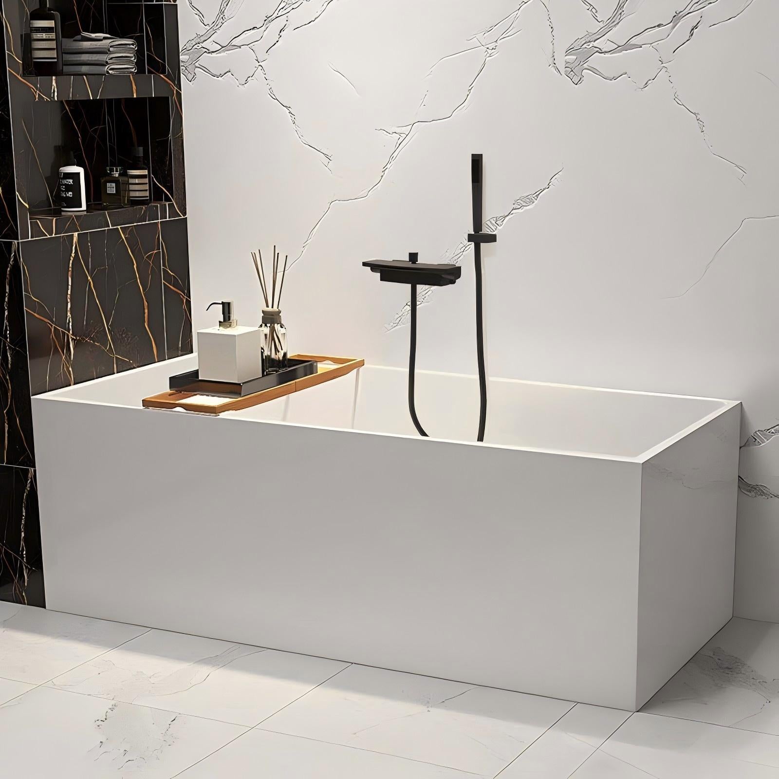 1.7m Modern Rectangular Freestanding Acrylic Bathtub | Deep Soaking, Matte White Finish, Eco-Friendly