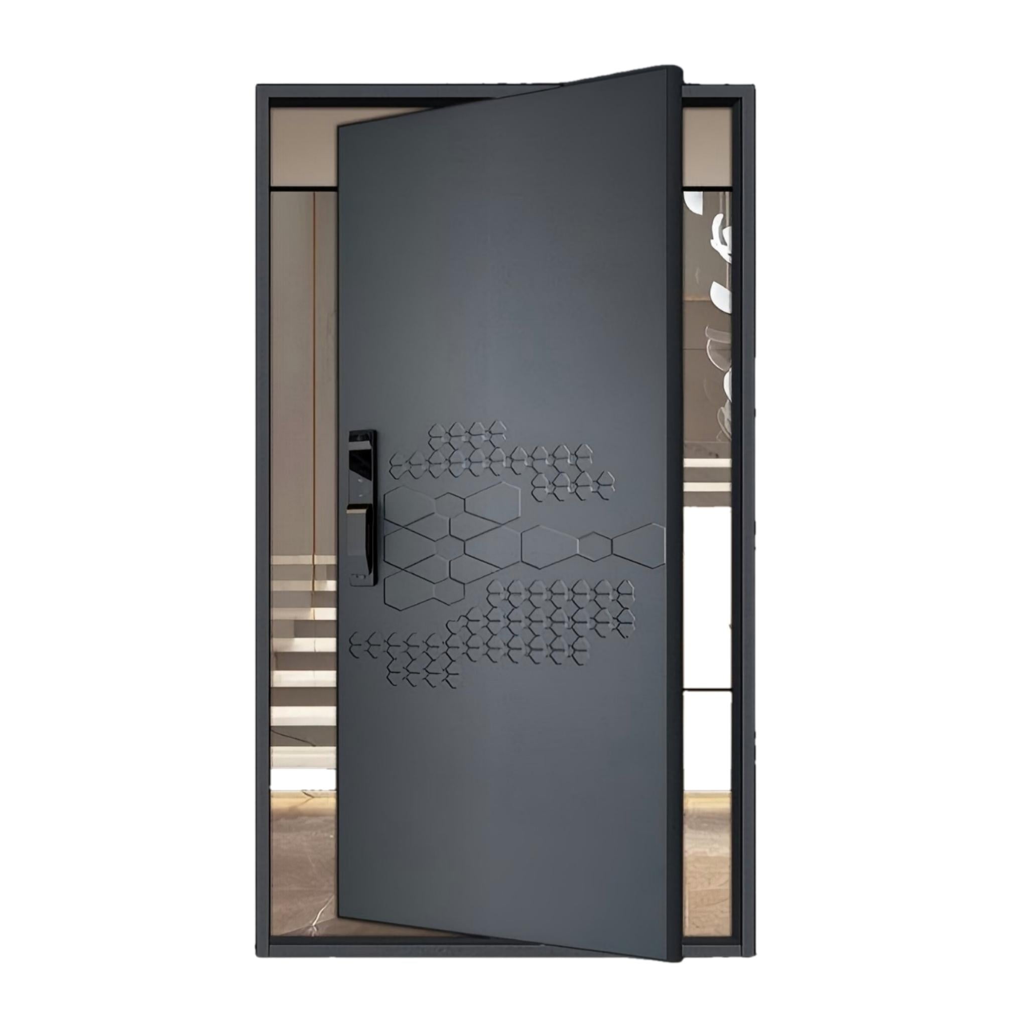 GH-9003 Sapphire Blue Modern Pivot Door | 4cm Customizable Hexagon Design