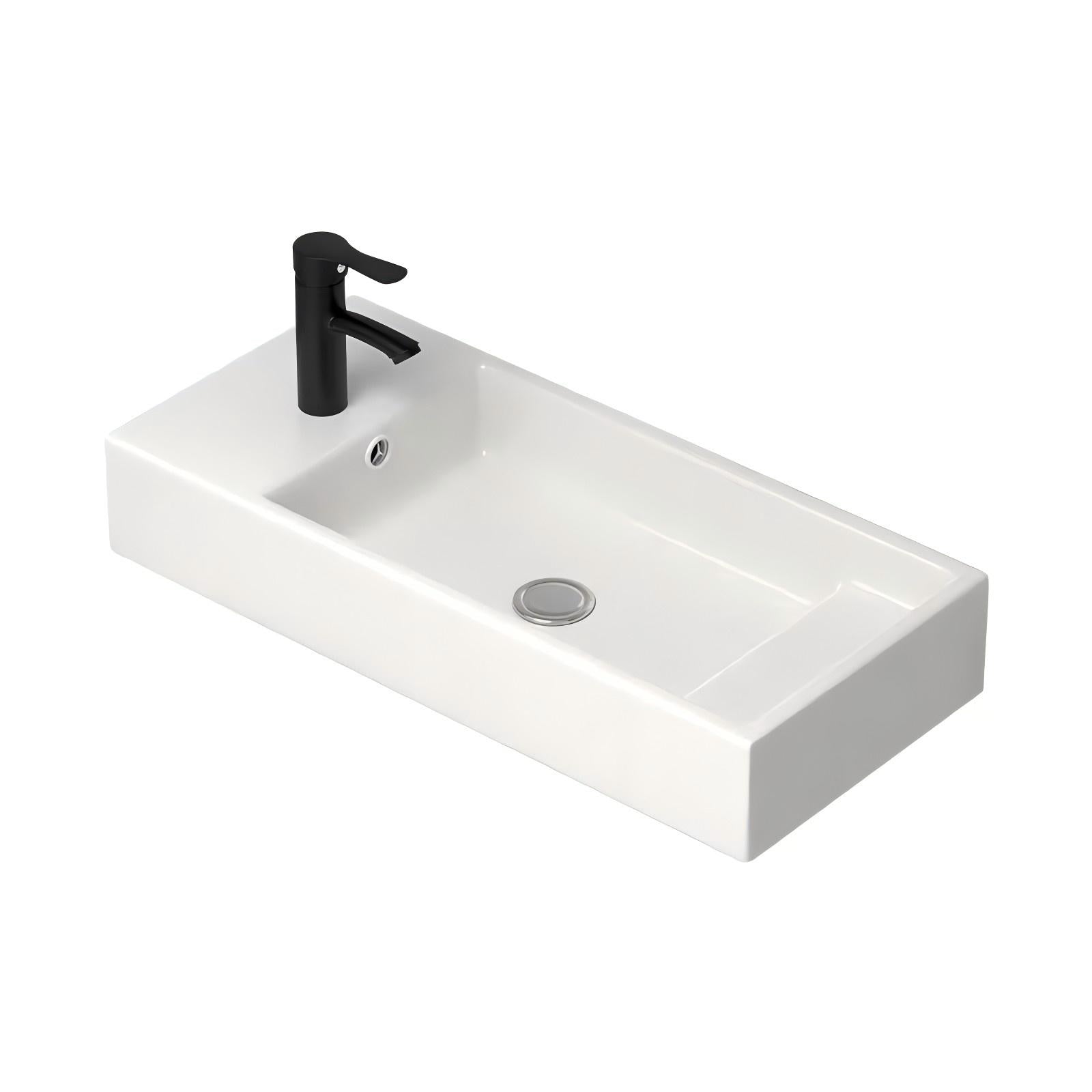 9742R Size385x145x80mm Compact Modern Wall-Hung Ceramic Basin-White