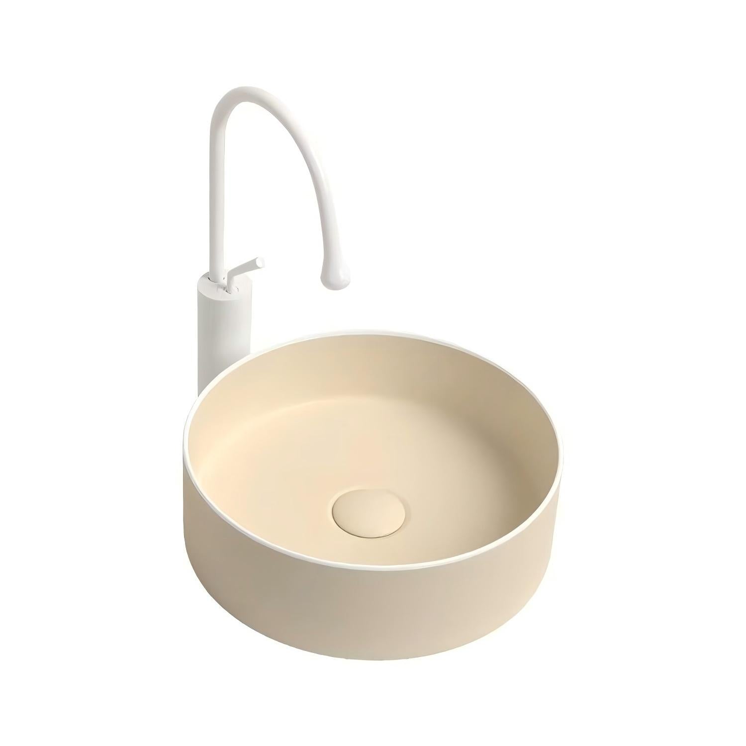 9514BG-007 Size-365x365x125mm Cream Matte Round Ceramic Vessel Sink- Yellow