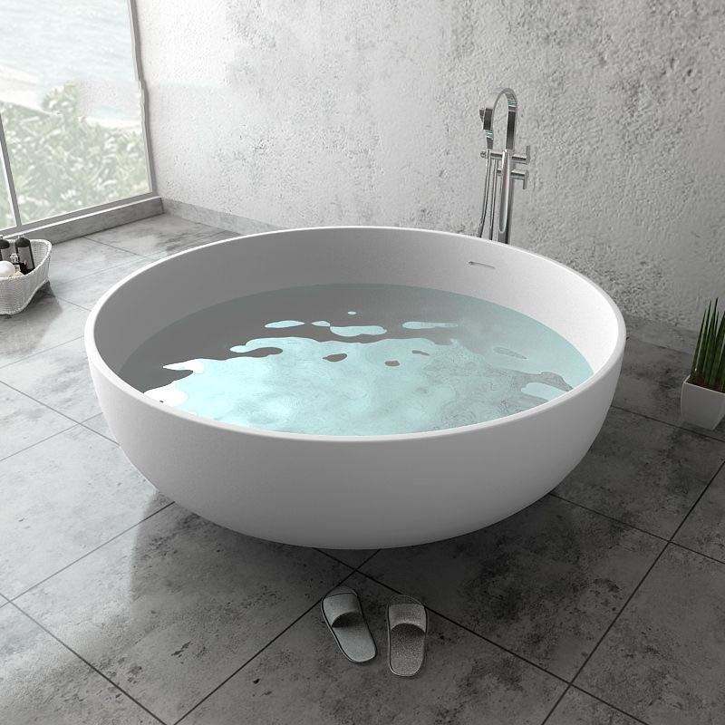 Modern Round Freestanding Ceramic Bathtub | Deep Soaking, Matte White Finish, Eco-Friendly for Hotel & Home 
