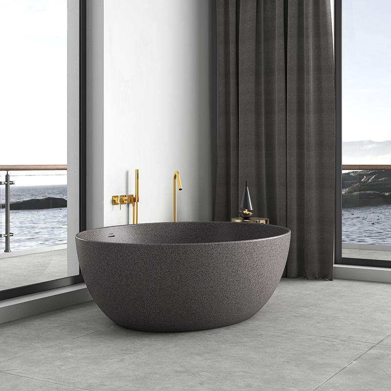 Luxury 1700mm Matte Round Freestanding Bathtub, Stone-Effect, Modern Design 