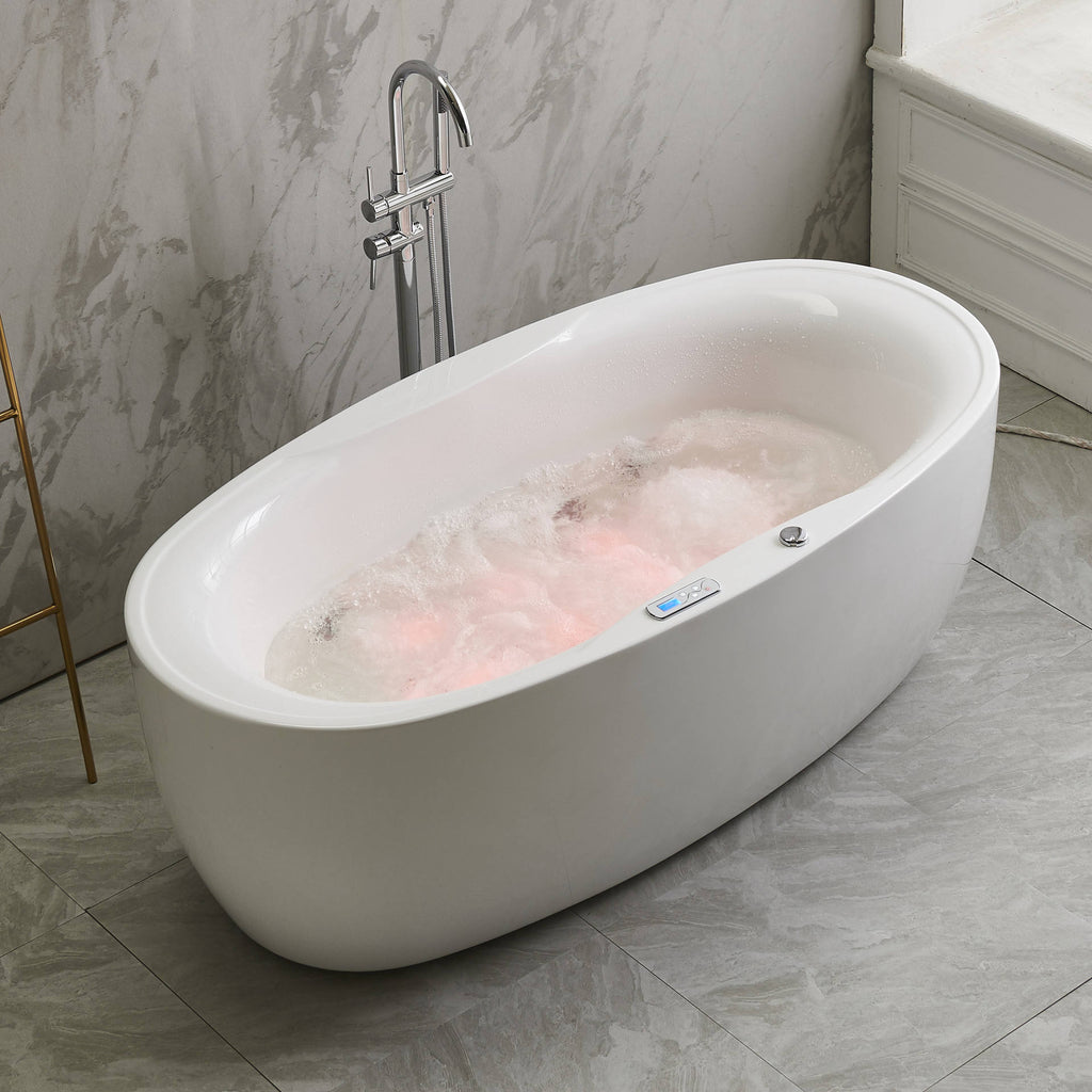 Luxury 1.6m Freestanding Acrylic Massage Tub | Spa-Inspired Hydrotherapy, Matte White Finish
