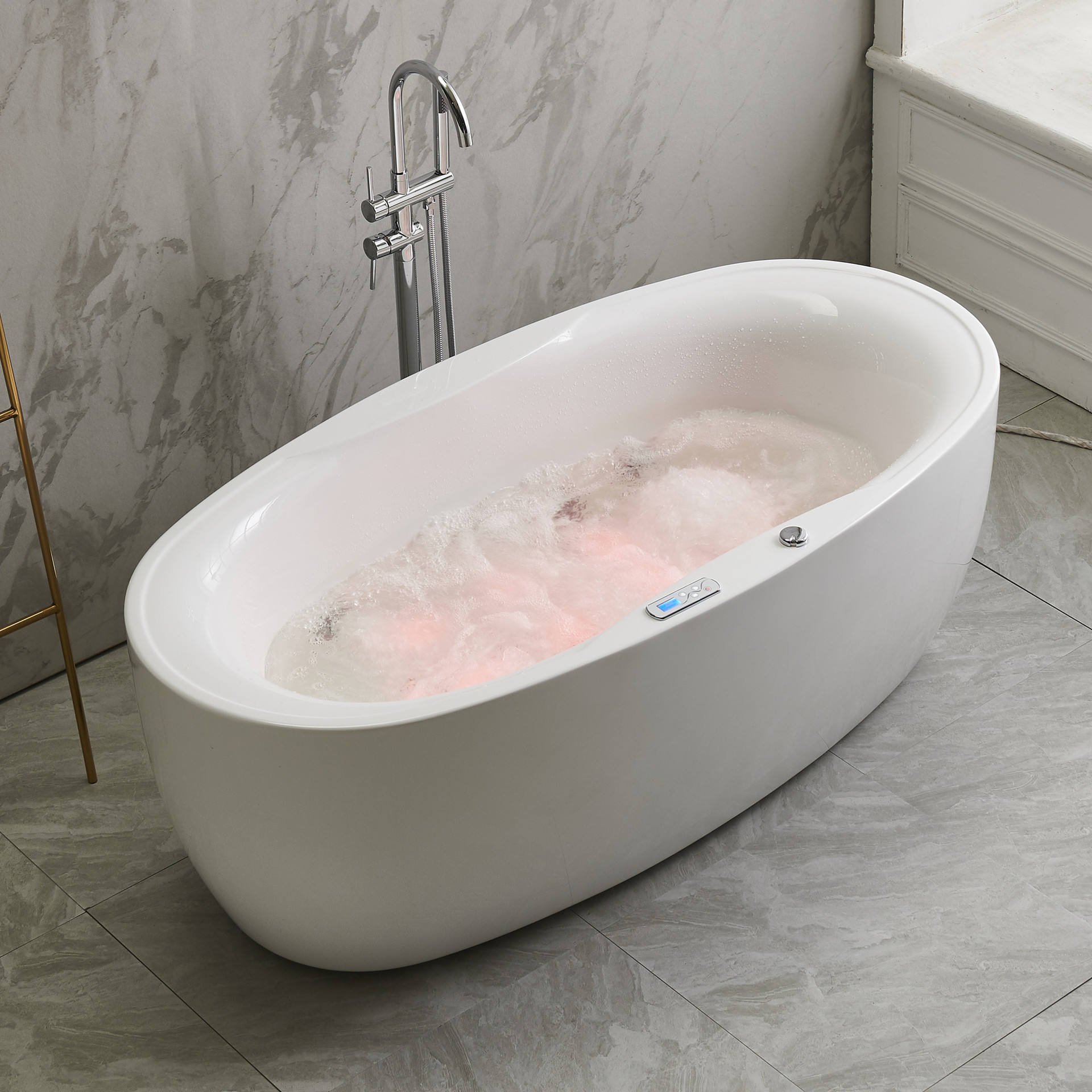 Luxury 1.6m Freestanding Acrylic Massage Tub | Spa-Inspired Hydrotherapy, Matte White Finish