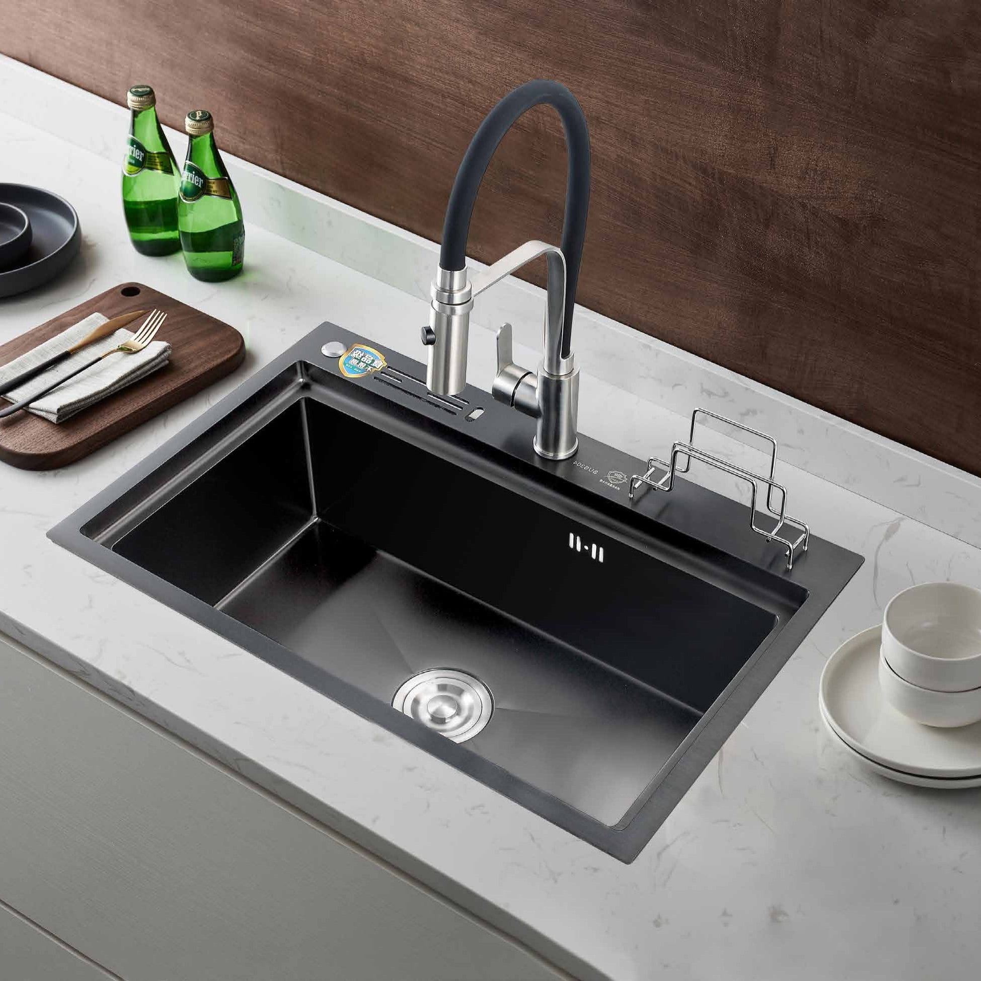 KPR906 Handwork Antibacterial Multi-Functional Metal Steel Kitchen Sink-Black