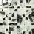 Model B2369A Black White Marble Cracked Glass Mosaic