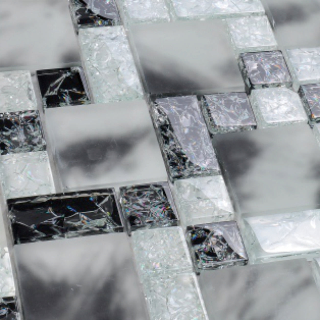 Model B2369A Black White Marble Cracked Glass Mosaic