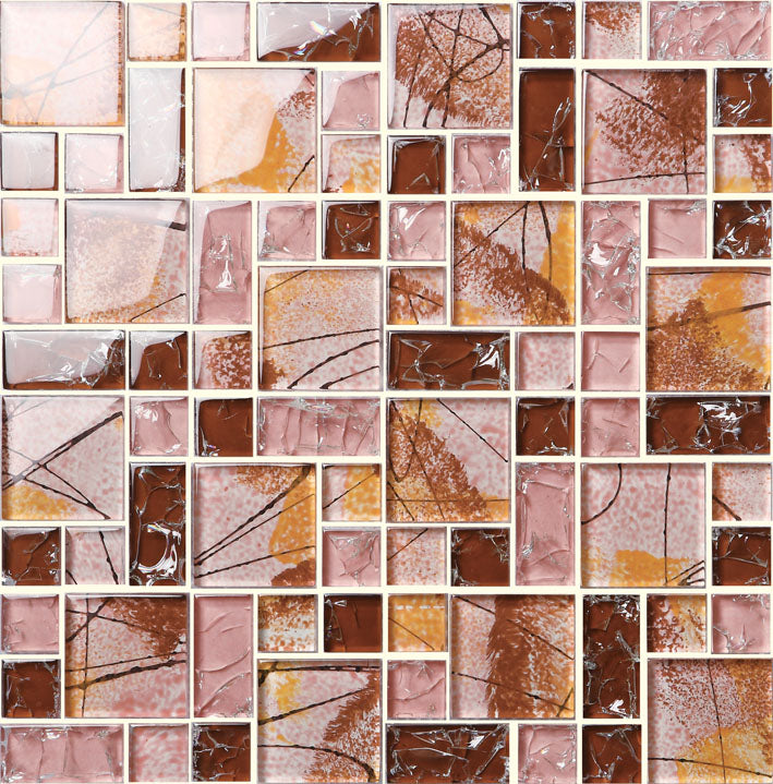 DS001A Warm Brown Ink-Wash Cracked Glass Mosaic