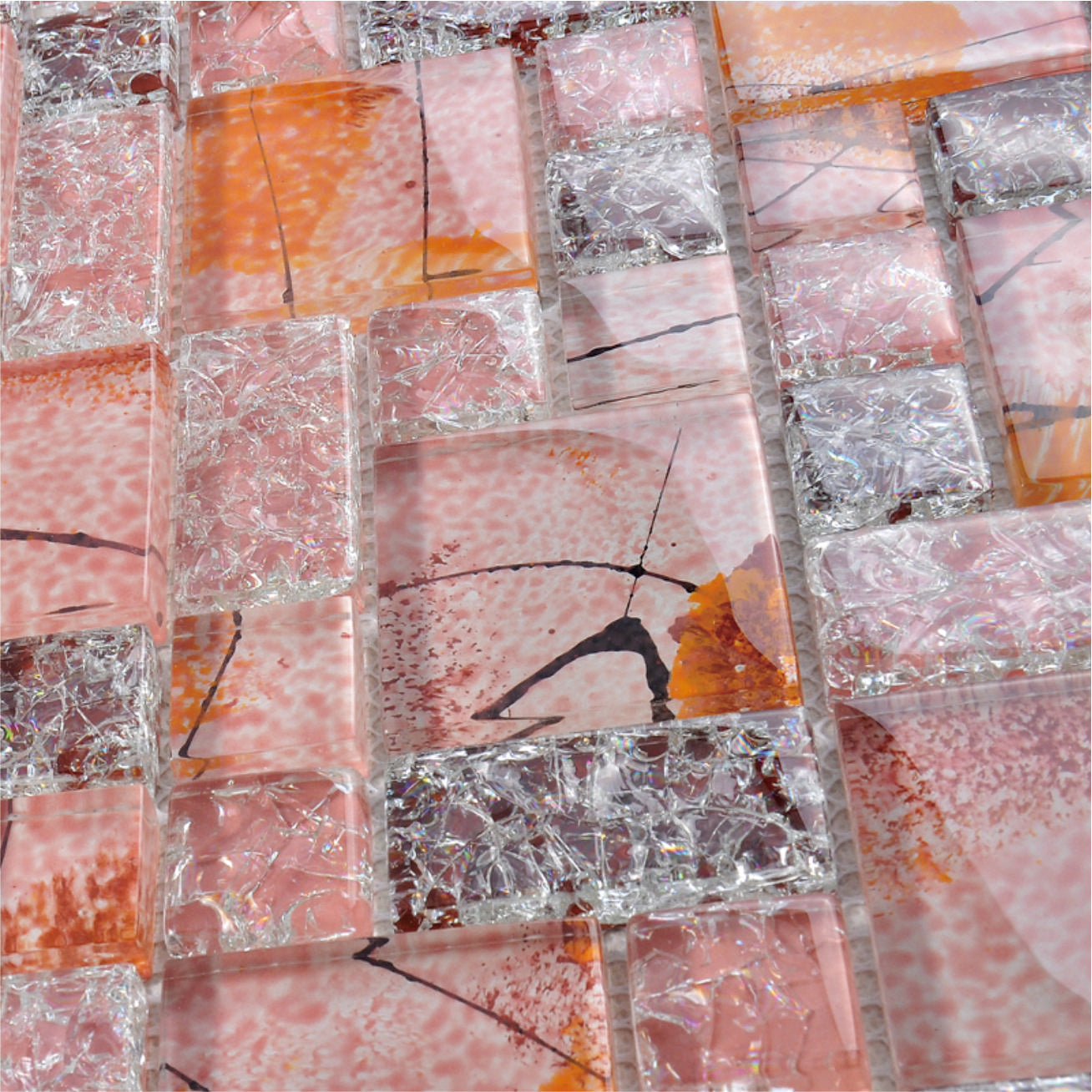 DS001A Warm Brown Ink-Wash Cracked Glass Mosaic