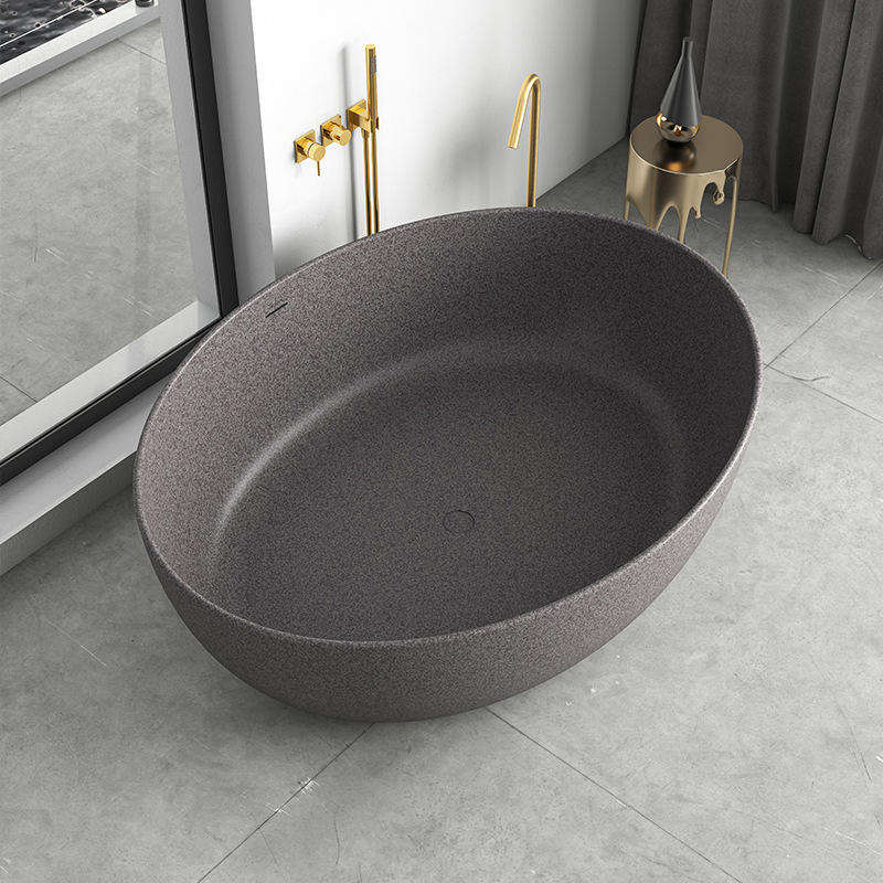 Luxury 1700mm Matte Round Freestanding Bathtub, Stone-Effect, Modern Design 