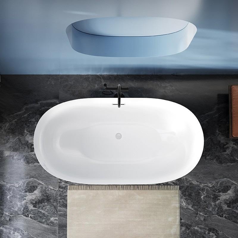 Modern Oval Freestanding Acrylic Bathtub | Deep Soaking, Eco-Friendly, Matte White