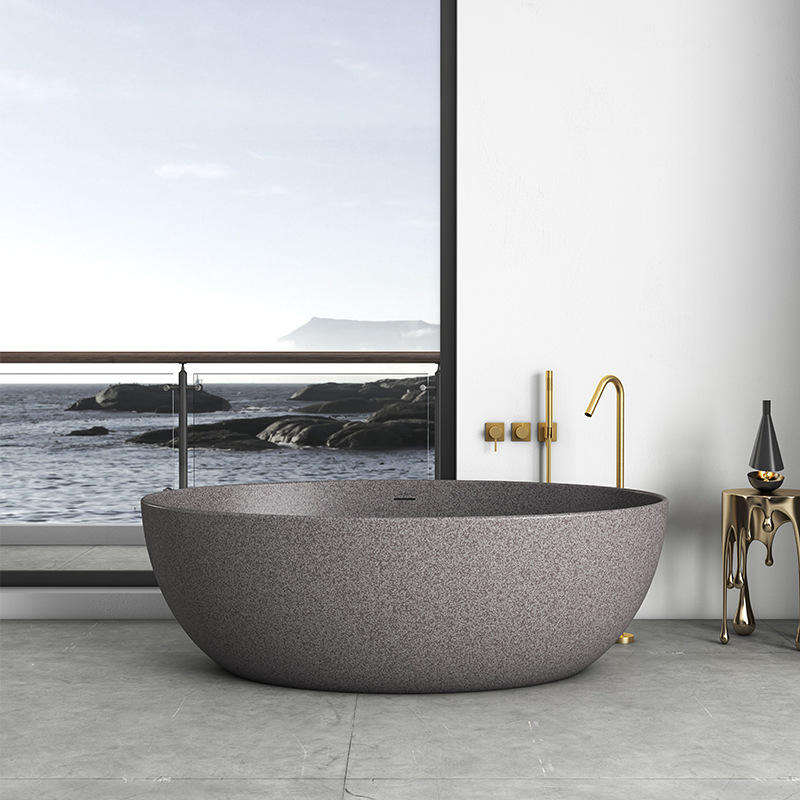 Luxury 1700mm Matte Round Freestanding Bathtub, Stone-Effect, Modern Design 