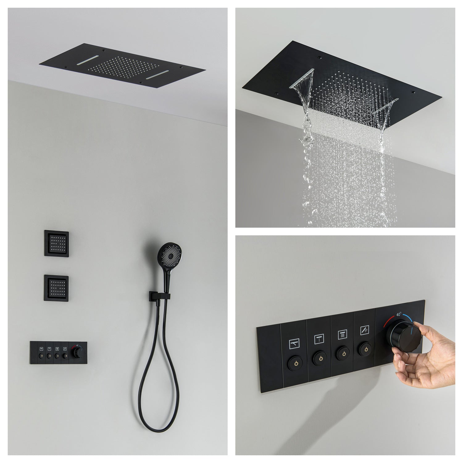 92013GM Gun Metal Concealed Rain Shower System - Luxury Ceiling Mounted Shower Set with Handheld Spray
