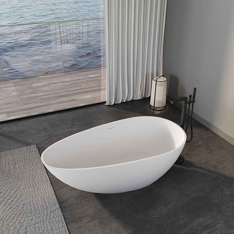 1.6m Stone Resin Freestanding Whirlpool Bathtub, Durable & Easy to Maintain