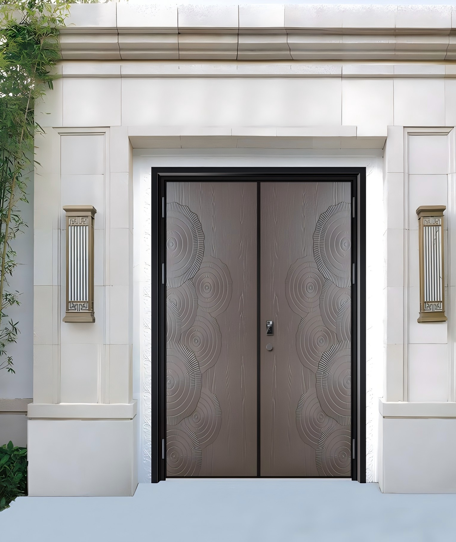 GH-9011 Jade Silk Gold Double Entry Door | 4cm Tree-Ring Embossed Luxury Front Door