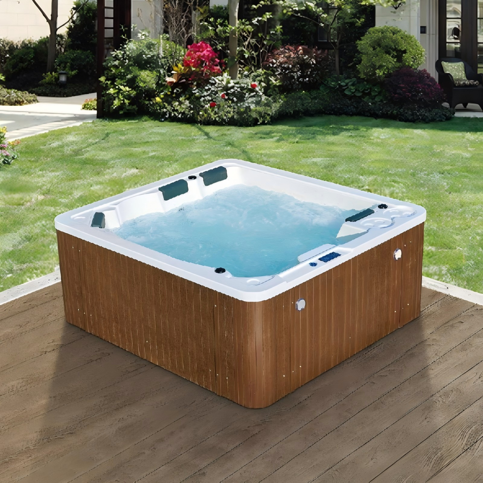 BA-6130 4-Person Outdoor Hot Tub Spa with LED Lights, Stereo & FM/MP3 Player
