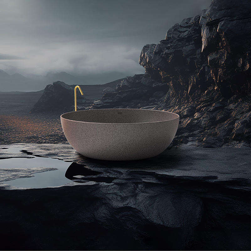 Luxury 1700mm Matte Round Freestanding Bathtub, Stone-Effect, Modern Design 