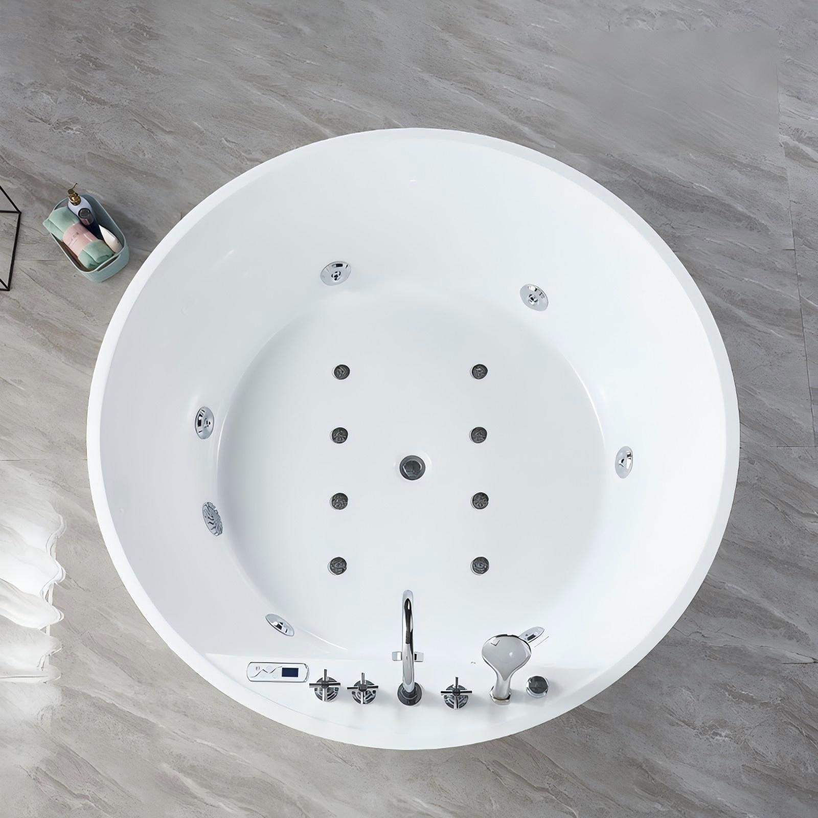 EM-283 Premium 1500mm Round Freestanding Massage Bathtub with LED Spa