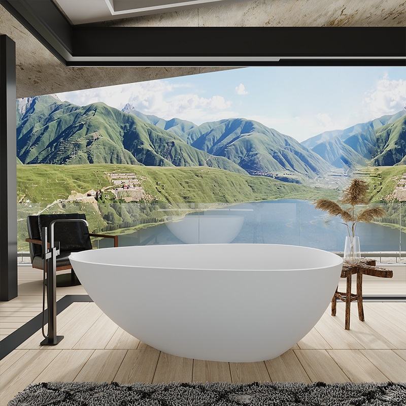 1.6m Stone Resin Freestanding Whirlpool Bathtub, Durable & Easy to Maintain