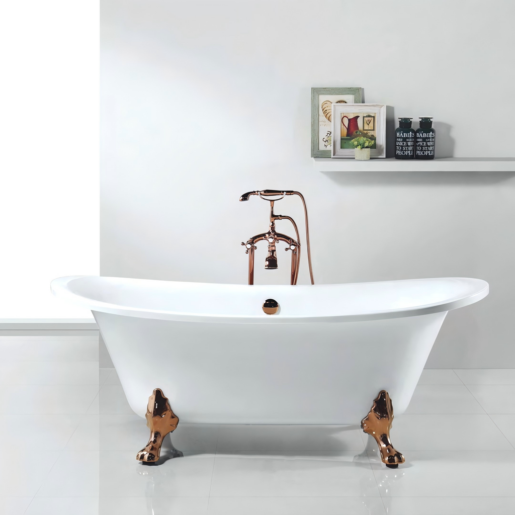 EM-348A-BR Vintage Clawfoot Freestanding Acrylic Bathtub, 1700mm Victorian Style Soaking Tub