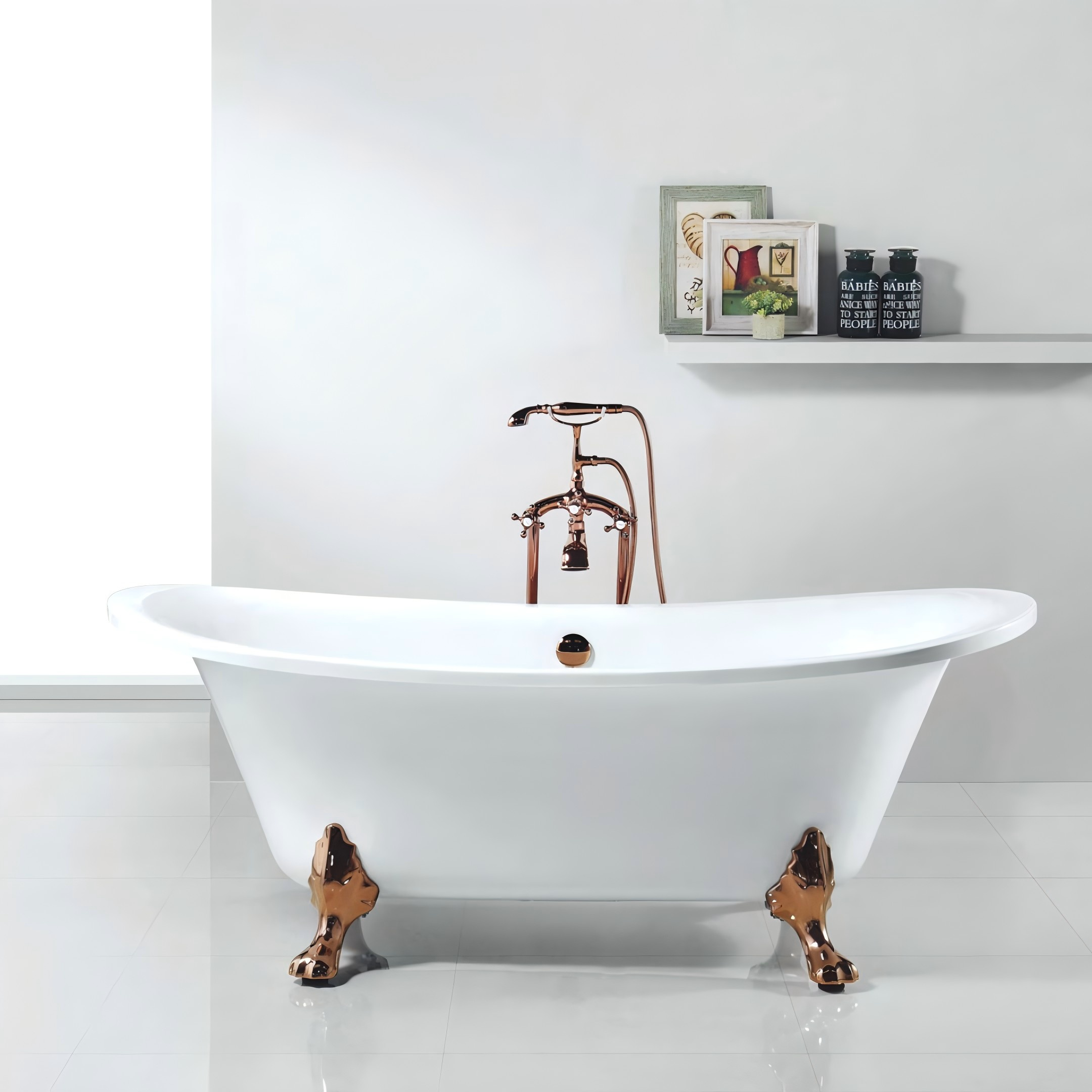EM-348A-BR Vintage Clawfoot Freestanding Acrylic Bathtub, 1700mm Victorian Style Soaking Tub